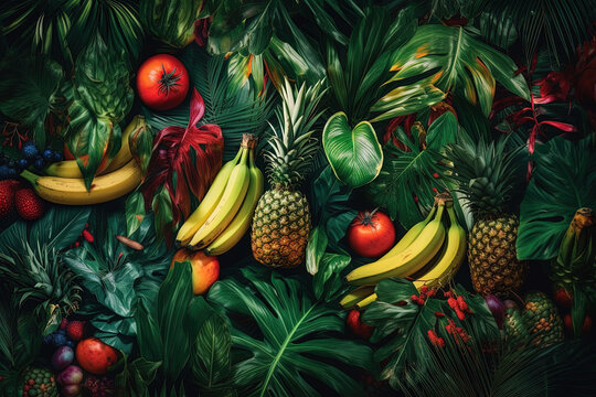 Natural background with tropical fruits for creative design elements