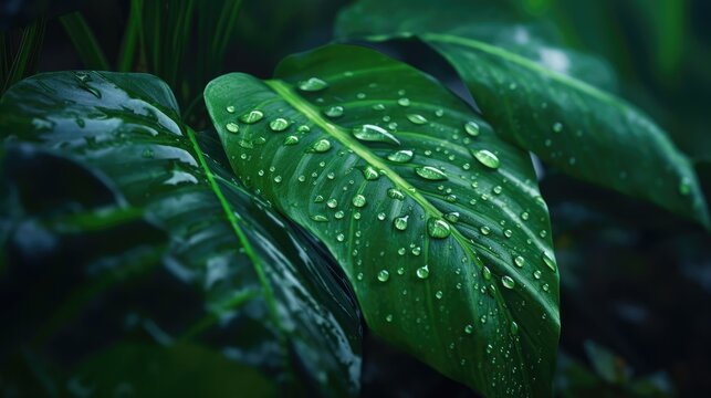 grean leaf with water drops