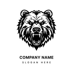 Bear hand drawn logo design illustration with a rustic charm, perfect for outdoor brands and adventure themed businesses. Wilderness, strength, nature inspired, rugged, versatile. Generative AI