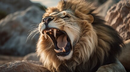 close up portrait of a roaring lion