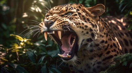 close up portrait of a roaring panther