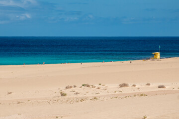 Las Dunas de Corralejo, (Corralejo Dunes), a stunning white sand beach on Fuerteventura Island, Canary Islands, Spain
