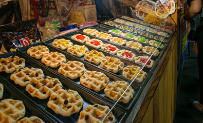 Waffles from traditional food market and bazar in Thailand