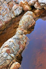 closeup of beautiful rocks in water pools