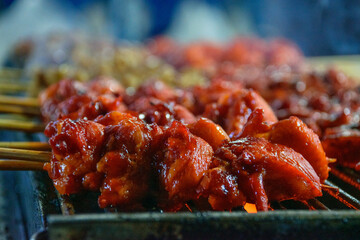 Chicken satay from traditional food market and bazar in Thailand