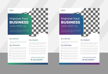 Corporate business flyer template design set with blue, magenta, red and yellow color. marketing, business proposal, promotion, advertise, publication, cover page. 