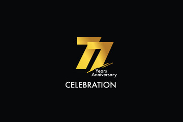 77th, 77 years, 77 year anniversary gold color on black background abstract style logotype. anniversary with gold color isolated on black background, vector design for celebration vector