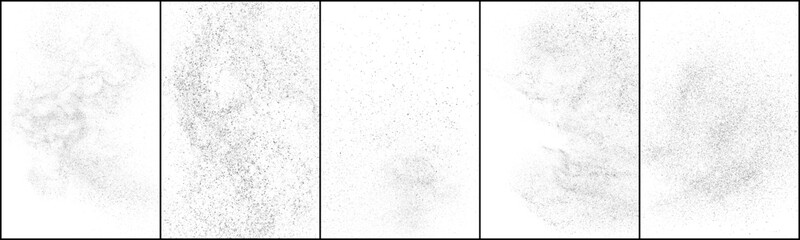 Set of distressed black texture. Dark grainy texture on white background. Dust overlay textured. Grain noise particles. Rusted white effect. Vector illustration, Eps 10.