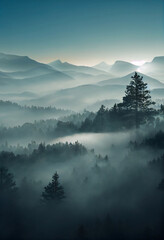 Fog over the mountains, AI Generative Image