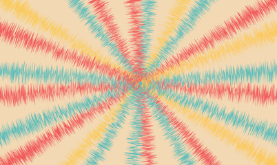 Groovy retro swirl burst, summer and carnival background. Retro background with color sunburst or starburst. Pattern with vintage color palette, swirl stripes.