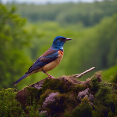 Obraz premium Generative AI, Generative, AI, IA, generativa, Pájaro de colores posado en un entorno natural, IA generativa