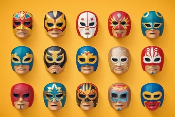 Fotobehang Schedel Lucha libre, set of luchador mexican wrestling masks icons. Generative Ai.