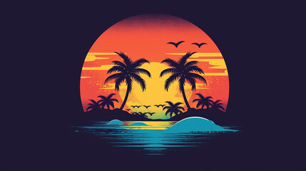 Fototapeta na wymiar Beaches palms and surfing for t-shirt design