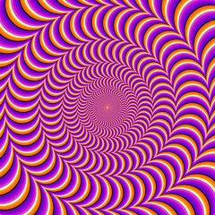 Motion optical illusion. Hypnotic spiral background with colorful lines. Vector illustration.