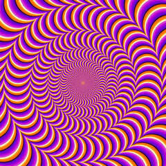 Motion optical illusion. Hypnotic spiral background with colorful lines. Vector illustration.