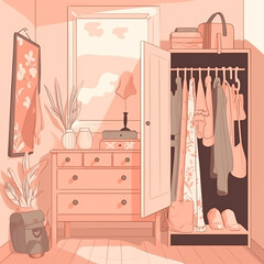 girl dress room pink color cartoon