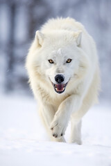 Fototapeta premium Polarwolf sprintet in freier Wildbahn sprintet in der arktischen Tundra