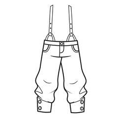 Pants with suspenders and buttons outline for coloring on a white background