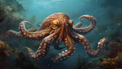 photography of a octopus in the sea. Generative AI
