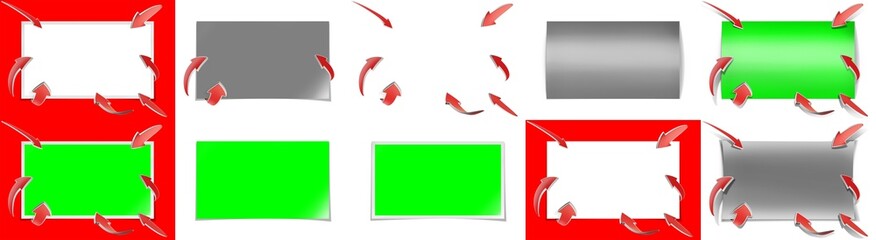 Photo frames with arrows, borders, overlays, hyper resolution, horizontal and vertical orientation, background red, transparent, lights and shadows.
