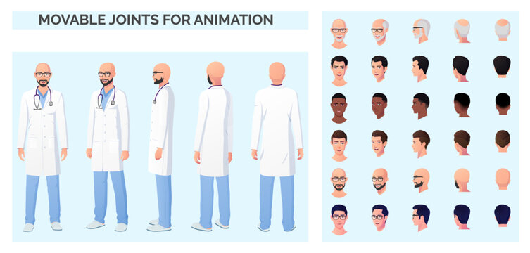 Doctor Character Creation with Multiple Ethnicities and Races, Man wearing White Lab-Coat and Stethoscope