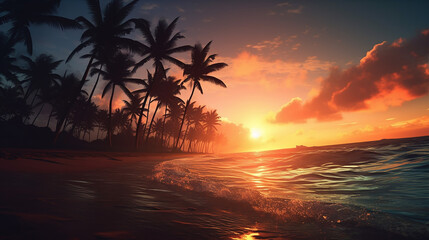 Paradise palms Hawaii silhouette sea. beautiful nature background 
