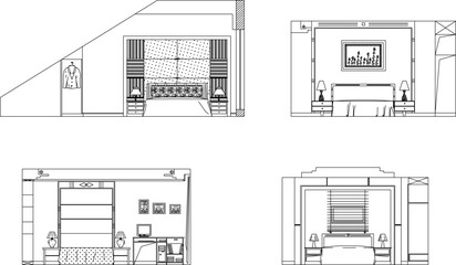 Vector sketch of bedroom interior design illustration along with furniture and furnishings 