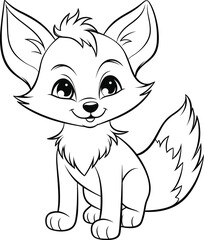 Fox colouring book for kids, vector illustration