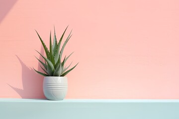 0251. Aloe vera in front of pastel wall. Generative AI