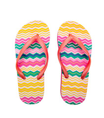 Colorful flip flops isolated on transparent. Summer vacation beach footwear, PNG, 