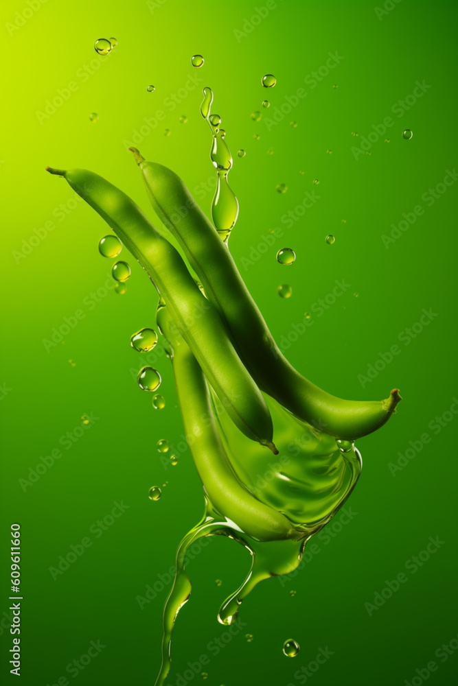 Aufkleber an abstract surreal photograph of a green beans splashed in bright paint, symbolizing freshness and 