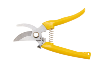 Garden pruning shears open isolated on transparent background, top view. PNG