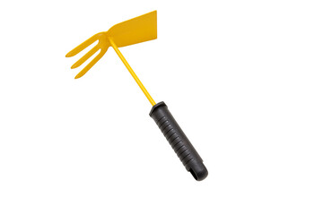 Garden hoe rake yellow color  isolated on transparent background, view from above, PNG