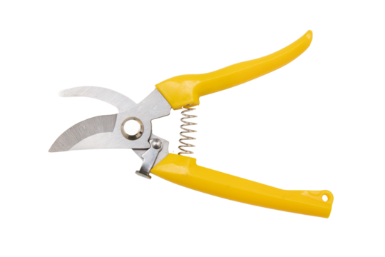 Garden pruning shears open isolated on transparent background, top view. PNG
