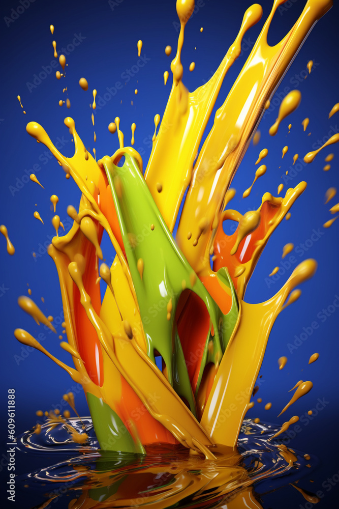 Aufkleber an abstract surreal photograph of a bamboo shoots splashed in bright paint, symbolizing freshness an
