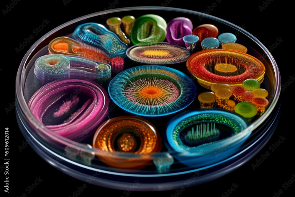 Aufkleber a petri dish featuring bacterial colonies arranged in concentric rings, with each ring showcasing a 