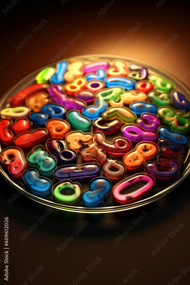Leinwandbilder An agar plate displaying bacterial colonies in the shape of letters, spelling out a word or a pattern.  Generative AI technology.
