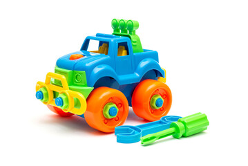 children's toy car on a white background