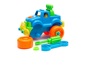 children's toy car on a white background