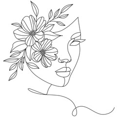 Womens day Line art style vector illustration. beautiful woman face with flower line art vector illustration