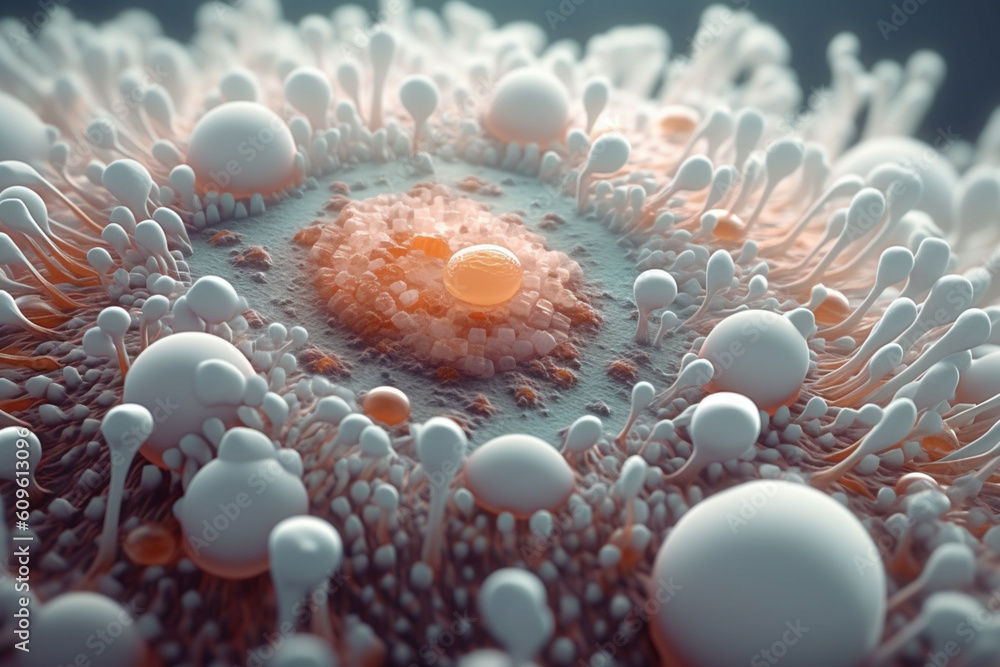 Poster A bacterial colony with a circular shape and a smooth surface, exhibiting a bright white coloration with a glossy sheen.  Generative AI technology.