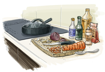 Cooking a meal sketch