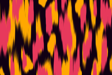 Uzbek ikat pattern and fabric in Uzbekistan. Abstract background for clothing, wallpaper, textures, textile, wrapping paper.