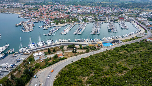 Sigacik is one of the most beautiful touristic districts of Izmir. A neighborhood of Seferihisar. Drone footage.