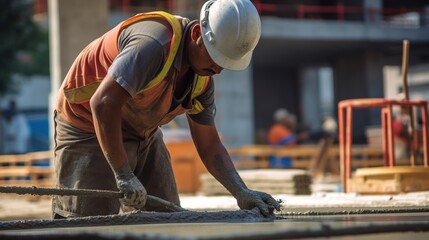 builder on construction site. Works with concrete.  Generative ai.
