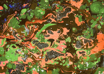  Liquid marble paint. Brown green shades. Abstract texture background