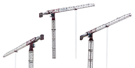 isolated three red and white high cranes