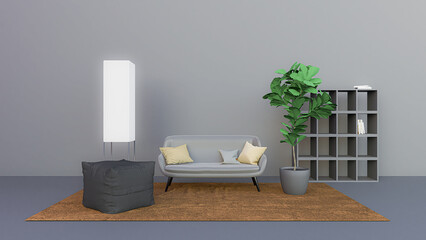 3d rendering of Cozy living room design with lamp. front view.