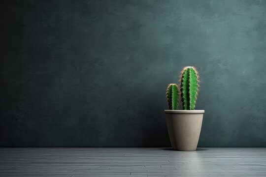 0295. Cactus in front of dark wall. Generative AI