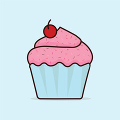Cut baby cupcake. cupcake with cherry on top. cupcake illustration. cupcake vector